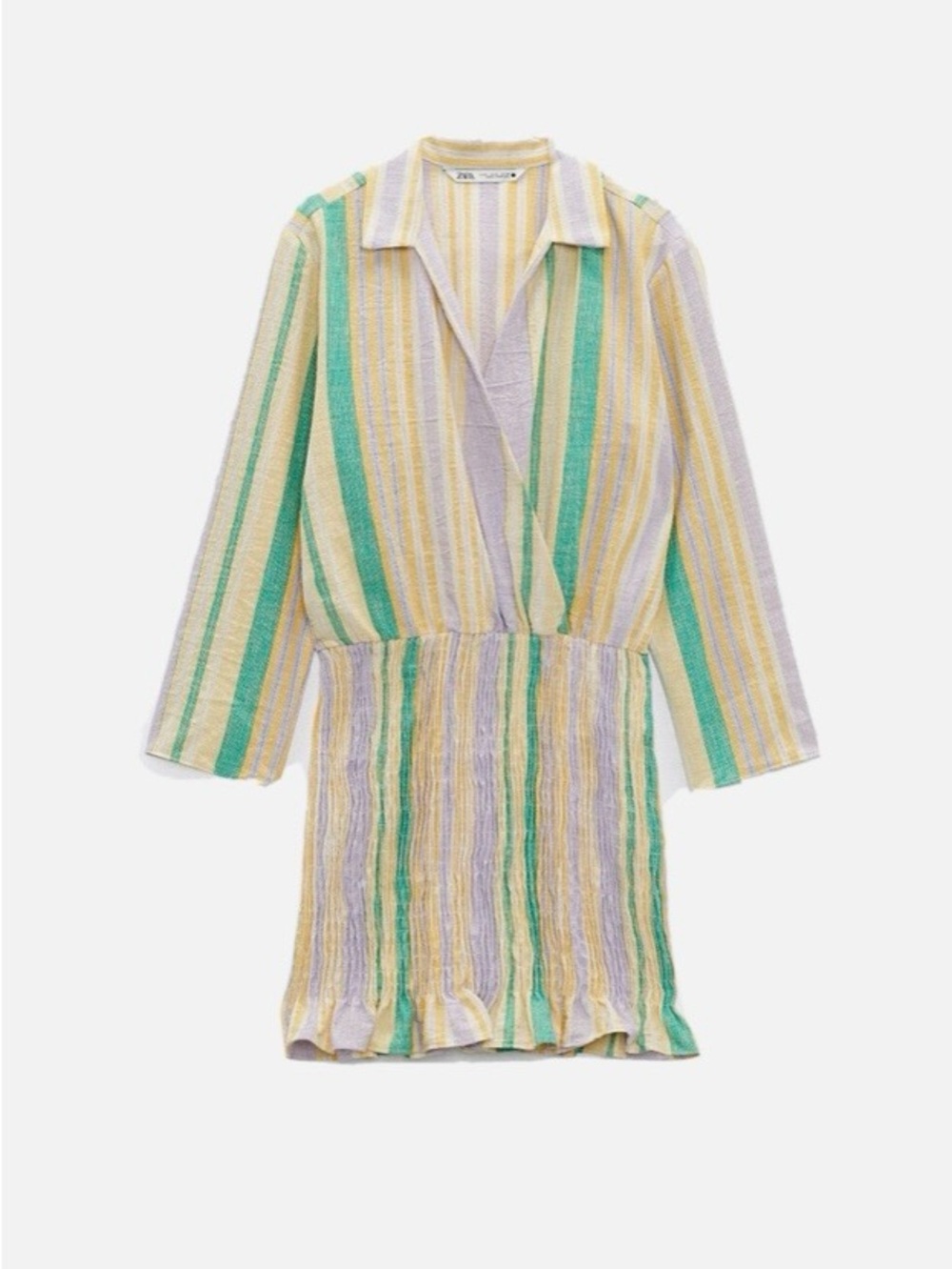 Zara Striped Pastel Wrap-Style Mini Dress in Yellow, Green, Lavender
